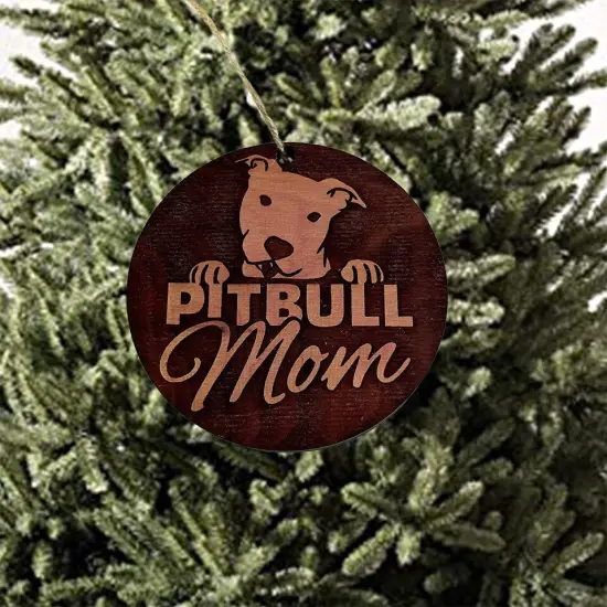 Pitbull Mom - Cedar Ornament {2}