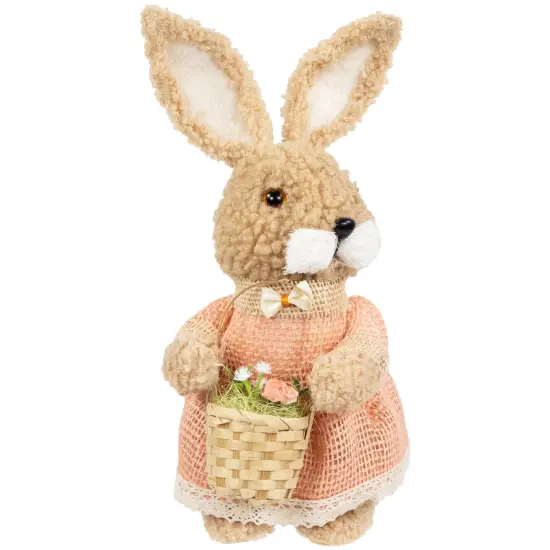 Northlight Plush Girl Easter Rabbit Decoration with Basket - 10" Beige {6}