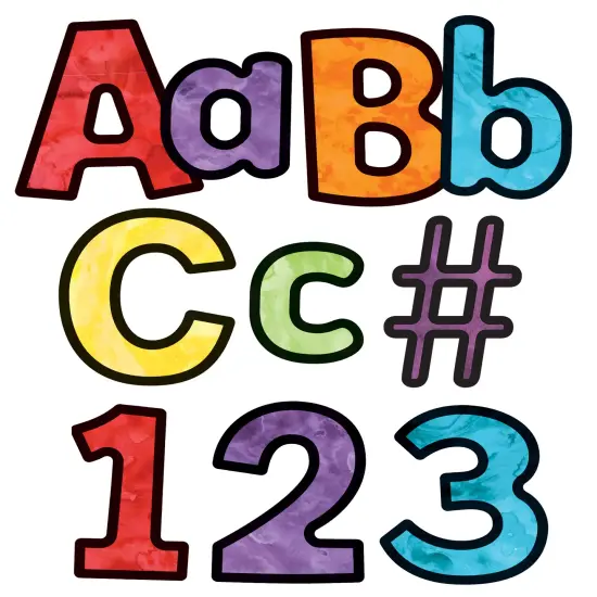 Carson Dellosa 219-Piece Watercolor Cutout Letters, 4" Colorful Upper and Lowercase Alphabet, Numbers, Punctuation, and Symbols for Bulletin Board, Posterboard, Party, and Classroom Decor {1}