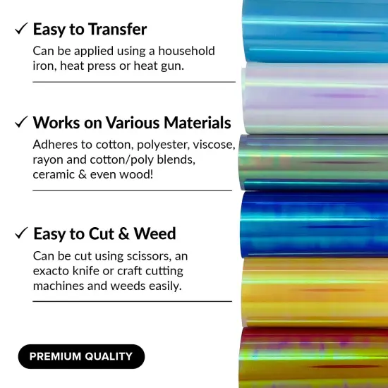 Holographic Permanent Vinyl HTV 6 Premium Permanent Vinyl Holographic Sheets Heat Transfer Holographic HTV Craft Foil Iridescent Opal Vinyl Sheets Without Roll in Gold Silver Chrome and Blue {4}