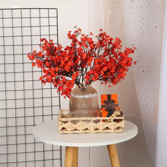 6 Bundles Baby's Breath: UV Resistant Faux Silk Bouquets Red {3}