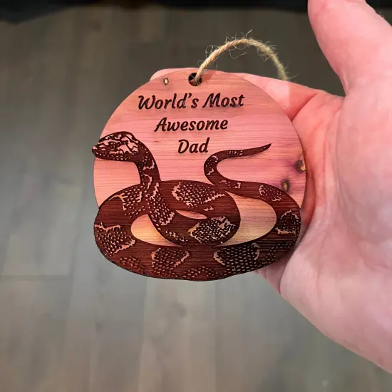 Worlds Most Awesome Dad Snake - Cedar Ornament {4}
