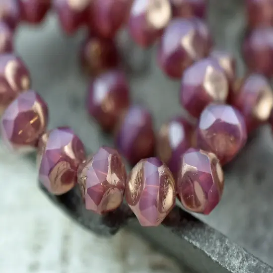 *15* 9mm Bronze Washed Pink Opaline Central Cut Round Beads {1}