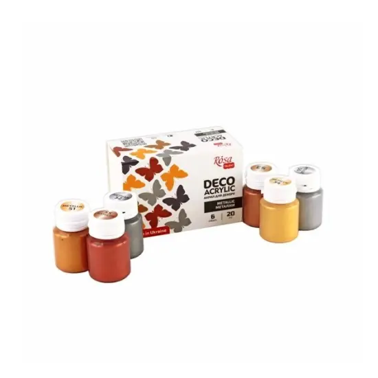 Metallic Decorative Acrylic Paint Set, 6 colors (20ml each) by Rosa Start {2}