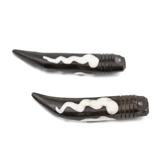 The Bead Chest Batik Bone Tooth Pendant - Wave Design (Set of 2) {4}