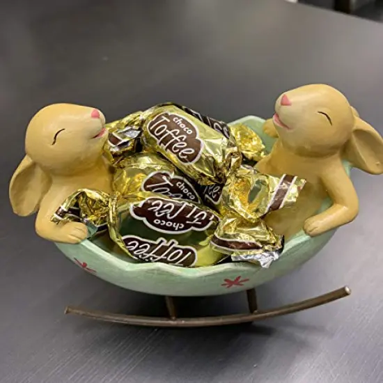 Laughing Bunny Rabbits Rocking in an Easter Egg Cradle Spring Easter Decoration Vintage Rustic Country Bunnies Rabbit Figurine Statue (Bunnies in a Cradle) {2}