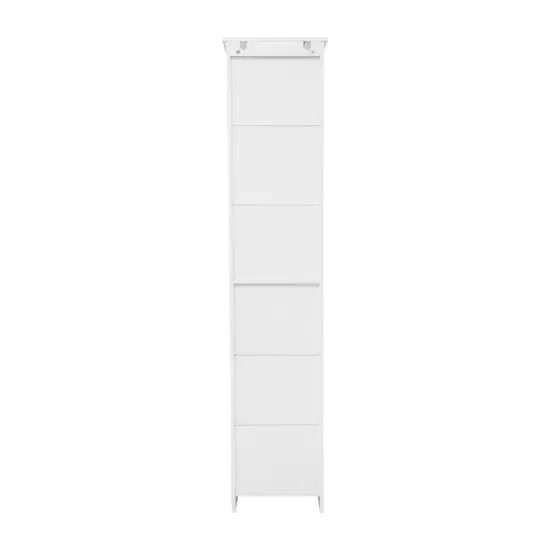 Merrick Lane Vigo Slim Linen Tower Organizer with Adjustable Cabinet Shelves, Open Shelves, and Magnetic Closure Doors Gray {10}