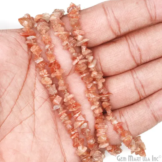 Sunstone Chip Beads, 34 Inch, Natural Chip Strands, Drilled Strung Nugget Beads, 3-7mm, Polished, GemMartUSA (CHSN-70001) {3}