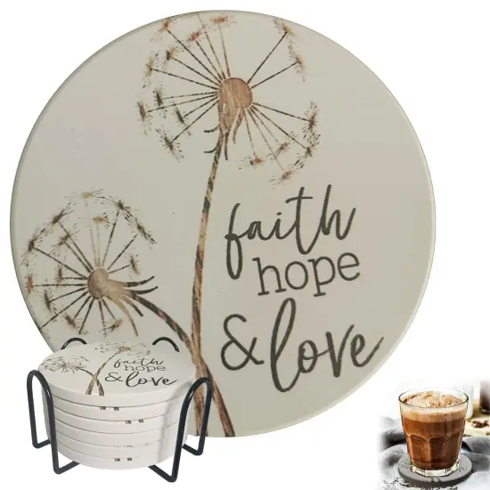 Kitcheniva Absorbent Coaster Set Drink Coffee Cup Pad Dandelion/6+1 {4}