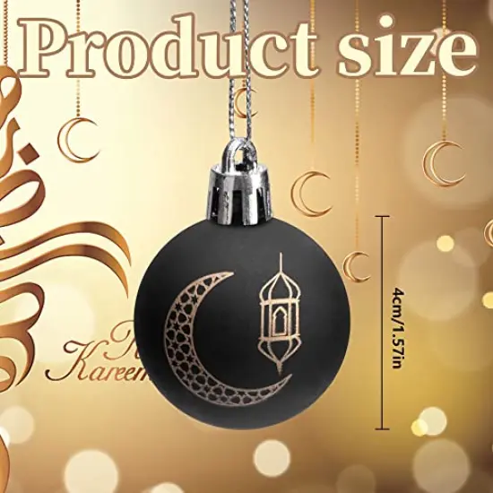 24 Pieces Ramadan Ornament Ball, 1.57" Black Gold Eid Mubarak Hanging Balls, Ramadan Mubarak Ornaments for Islamic Muslim Tree Party Decor {6}