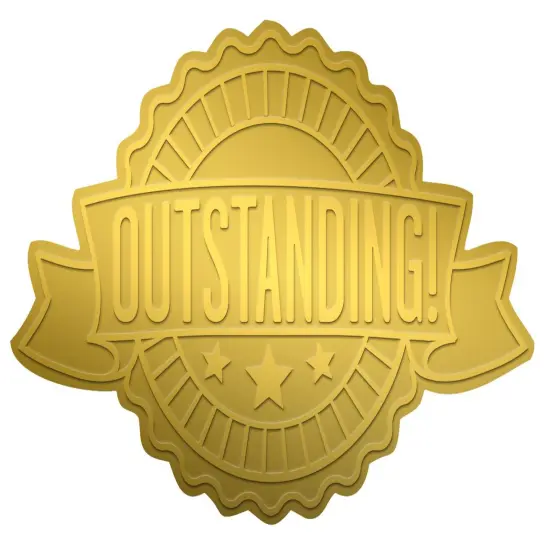 Great Papers! Foil Certificate Seals, Gold Foil and Embossed OUTSTANDING Ribbon, Self-Adhesive, 1.75" inches {1}