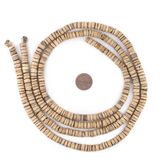 The Bead Chest Cream Heishi Coconut Shell Beads 8mm Brown Wood 20-22 Inch Strand {2}