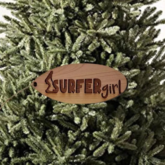 Surfer Girl Surfboard - Cedar Ornament {2}
