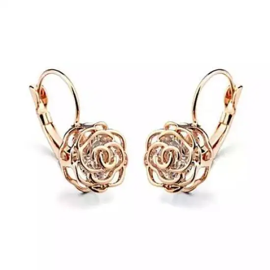 ROSE IS A ROSE 18kt Rose Crystal Earrings In White Yellow And Rose Gold Plating {1}