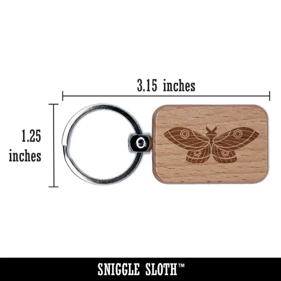 Geometric Moth Butterfly Engraved Wood Rectangle Keychain Tag Charm {2}