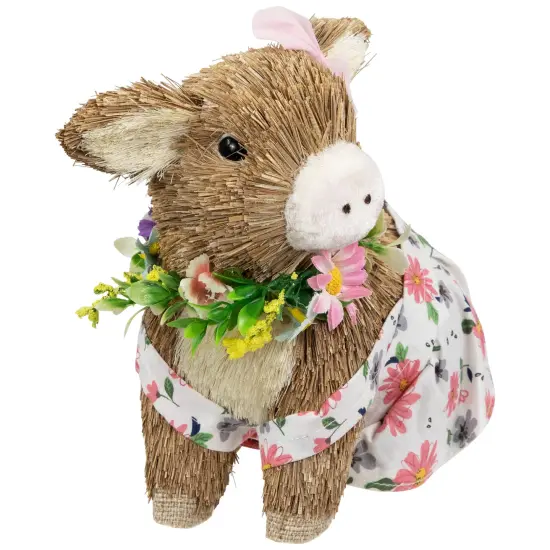 Northlight Girl Piglet with Floral Dress Spring Figurine - 7" Brown {5}
