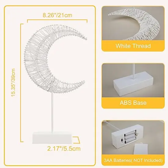 Decorative Table Lamp, Battery Powered Christmas Moon Shape Ramadan Desk Lamp, Winding Thread Warm LED Crescent Light Xmas Home Bedroom Romantic Bedside Desktop Nightstand Decoration - White {5}