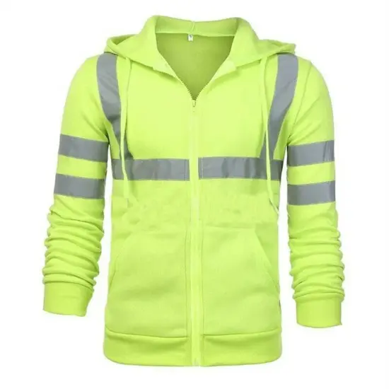 Fullzip Reflective Long Sleeve Fleece Hoodie for Men (Ropa De Trabajo) Safety orange {7}
