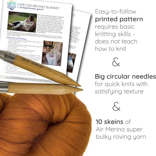 DIY Merino Wool Blanket Knitting Kit: Soft and Thick #7 Weight Jumbo Yarn, Knitting Needles and Pattern. Soft, Cozy, Great for Gifts Suede {2}