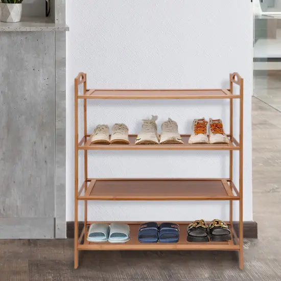 New Durable Bamboo Shelf Tier 4 Wood Home Furniture Entryway Storage Rack Shoe {4}