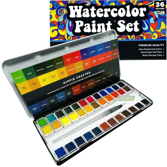 Professional Watercolor Paint Set Adult 36 Water Colors for Adult Paints Kit Color Pallet 36 pc Palette with Brush Pen | Water Color Paints to Paint with Water Portable Travel {1}
