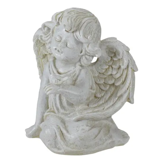 Northlight 6" Ivory Sitting Angel with Bird Outdoor Garden Statue {6}
