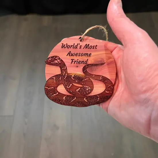 Worlds Most Awesome Friend Snake - Cedar Ornament {4}