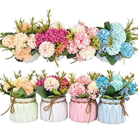 Artificial Flower Plants &ndash; Mini Fake Hydrangea Flowers in Pot for Home Decor Party Wedding Office Patio Table Desk Decoration, Set of 4, 3.3''(D) x 5.5''(H) {2}