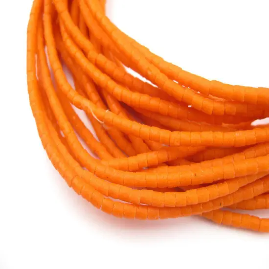 The Bead Chest Ghana Sandcast Beads - Full Strand of African Powder Glass Beads (3mm, Tangerine Orange) - Single 26" Strand {1}