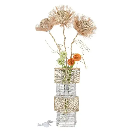 Dimmable Handmade Flower Led Floor Lamp Rattan Ground Vase 3 Heads Standing Night Light {1}