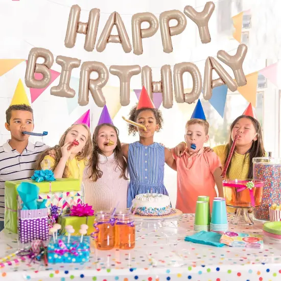 Colorful Celebrations: 16-Inch Mylar Foil Happy Birthday Balloons Banner - Eco-Friendly Decor for All Ages! Caramel {2}