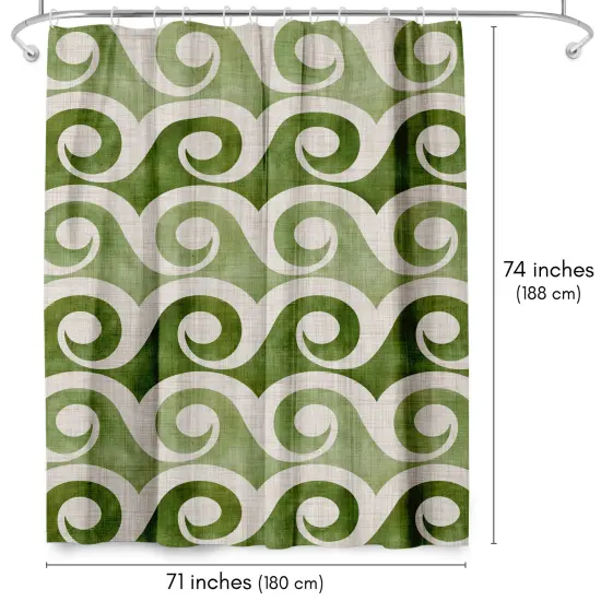 Americanflat 71" x 74" Shower Curtain, Retro Waves In Green by Modern Tropical {2}