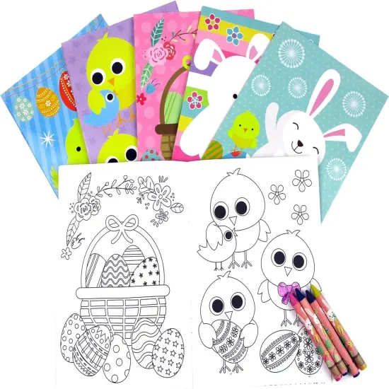 TINYMILLS Easter Coloring Books with Party Favors with 12 Books and 48 Crayons, Easter Basket Stuffer {2}