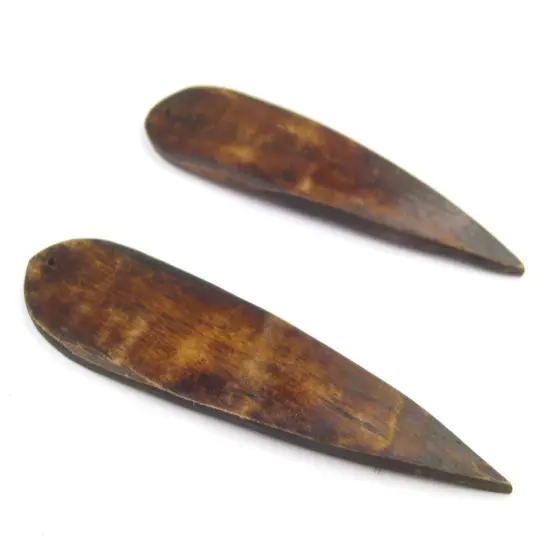 The Bead Chest Brown Bone Feather Pendant Set of 2 Kenya African Flat Handmade {2}