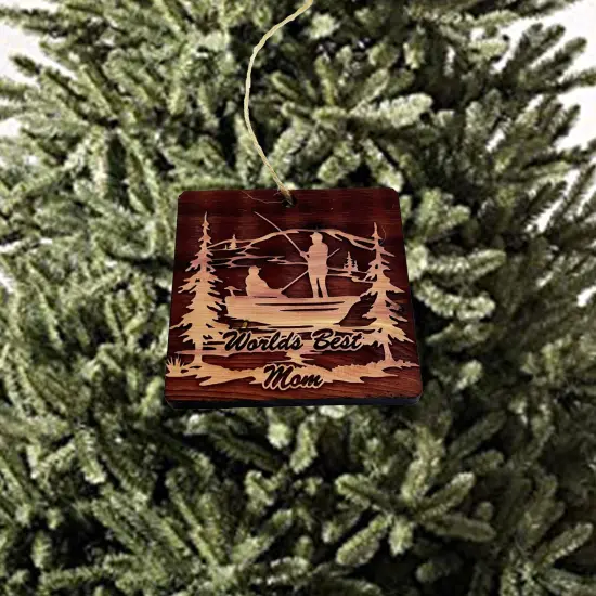 World's best Mom Fisherman - Cedar Ornament {2}