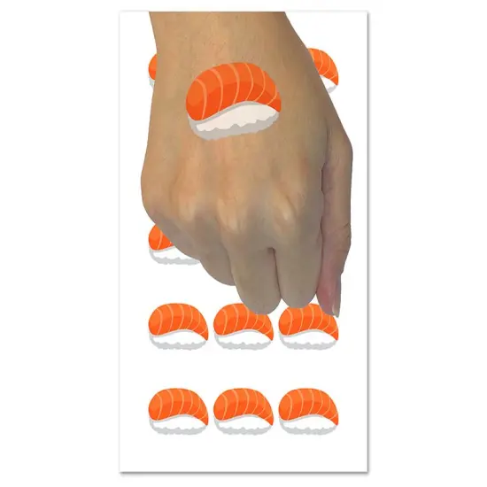 Salmon Sake Nigiri Sushi Sashimi Temporary Tattoo Water Resistant Fake Body Art Set Collection (1 Sheet) {1}