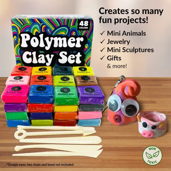 Oven Bake Polymer Clay Set 48 Colors Modeling Clay Sculpting and Starter Bake Clay Kit Baking and Colored Professional Molding Bulk Packs for Making Jewelry, Beads, Earrings, Molds & More {6}