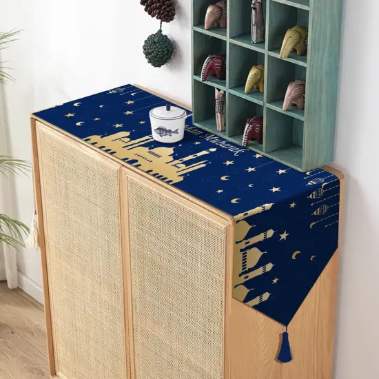 2 Pieces Eid Mubarak Table Runner -12 x71 Table Runner Eid Mubarak Decorations with Tassels -Table Runner Dresser Scarves for Table Dinner Holiday Party(Eid Mubarak Table Runner, 2) {4}