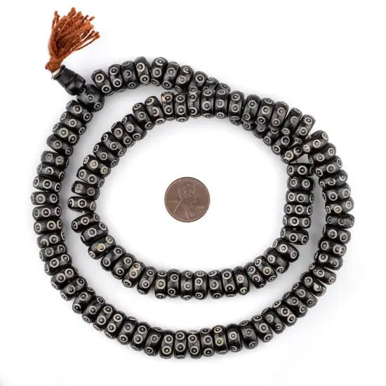 The Bead Chest Black Carved Eye Disk Bone Mala Beads (12mm) {2}