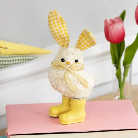 Northlight Chick with Plaid Rabbit Ears and Rainboots Easter Figurine - 7" - Yellow {4}