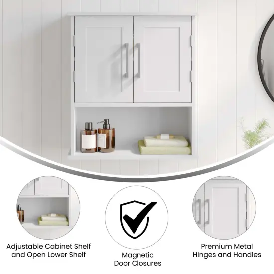 Merrick Lane Vigo Wall Mounted Bathroom Medicine Cabinet with Adjustable Cabinet Shelf, Lower Open Shelf, and Magnetic Closure Doors White {2}