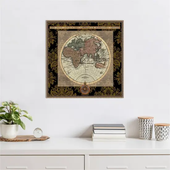 Damask on Black Map I by Elizabeth Medley 22-in. W x 22-in. H. Canvas Wall Art Print Framed in Bronze {6}