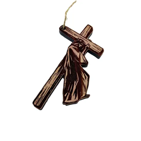 Jesus carrying cross - Cedar Ornament {1}
