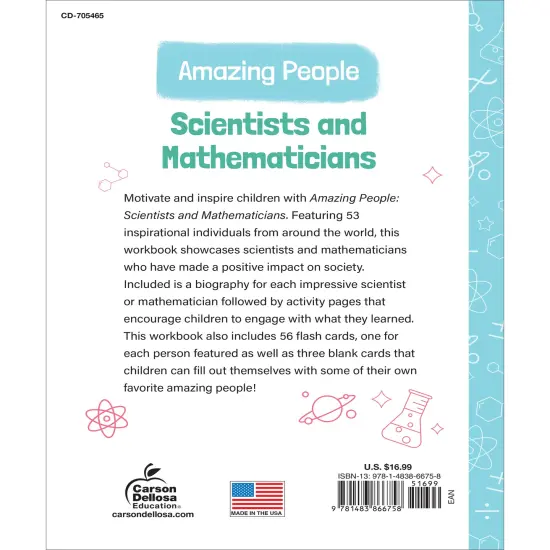 Amazing People: Scientists and Mathematicians Activity Book, 2nd Grade Workbook With Biographies, Learning Activities, Stickers, Flash Cards, Poster, and More for Kids Ages 7 and Up {2}