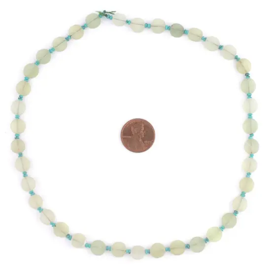 The Bead Chest Green Aqua Flat Circular Serpentine Beads 8mm Afghanistan Gemstone 17 Inch Strand {2}