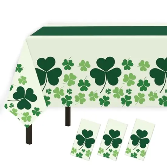 3 Pack Disposable Plastic 54" x 108" St Patricks Day Decorations, Shamrock Patterned Spring St Patricks Party Table Cloth for Dining Room Kitchen Decor {2}