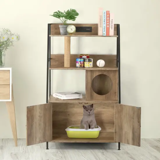 Litter Box Enclosure with Storage Shelves Light brown {1}