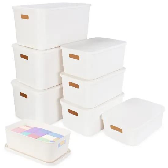7Penn Pantry Organizer Bins 8 Pieces - White Nordic Plastic Basket Set with Lids {1}