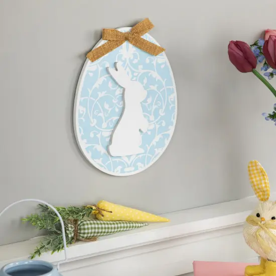 Northlight Easter Egg with Bunny and Burlap Bow Wooden Wall Decoration - 9.5" - Blue {4}