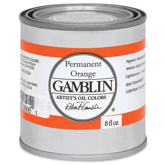 Gamblin Artist's Oil Color - Permanent Orange, 8 oz Can {2}